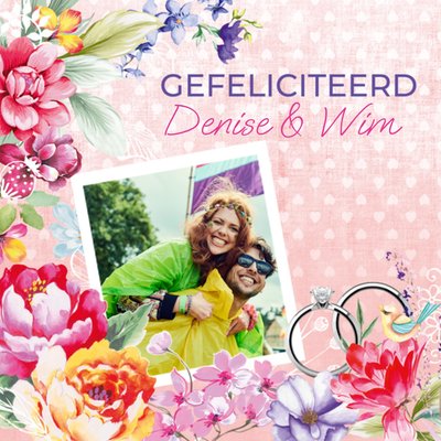 Geïllustreerde Bloemen Foto Upload Huwelijk Kaart