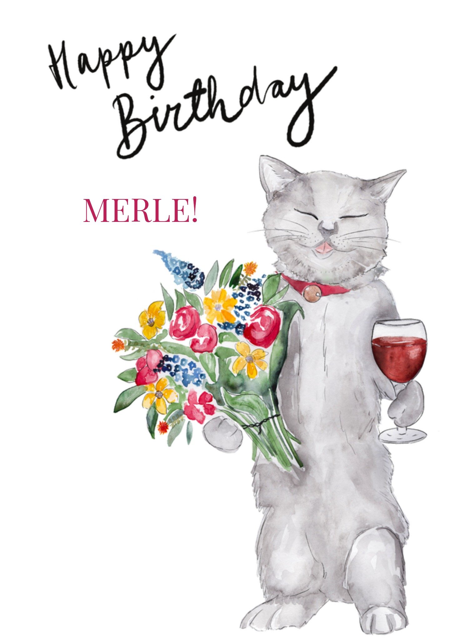 Marie Bodie Verjaardagskaart Kat met bloemen Kaart Marie Bodié