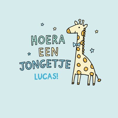 Hoera Een Jongetje Geïllustreerde Giraffe Geboorte Kaart