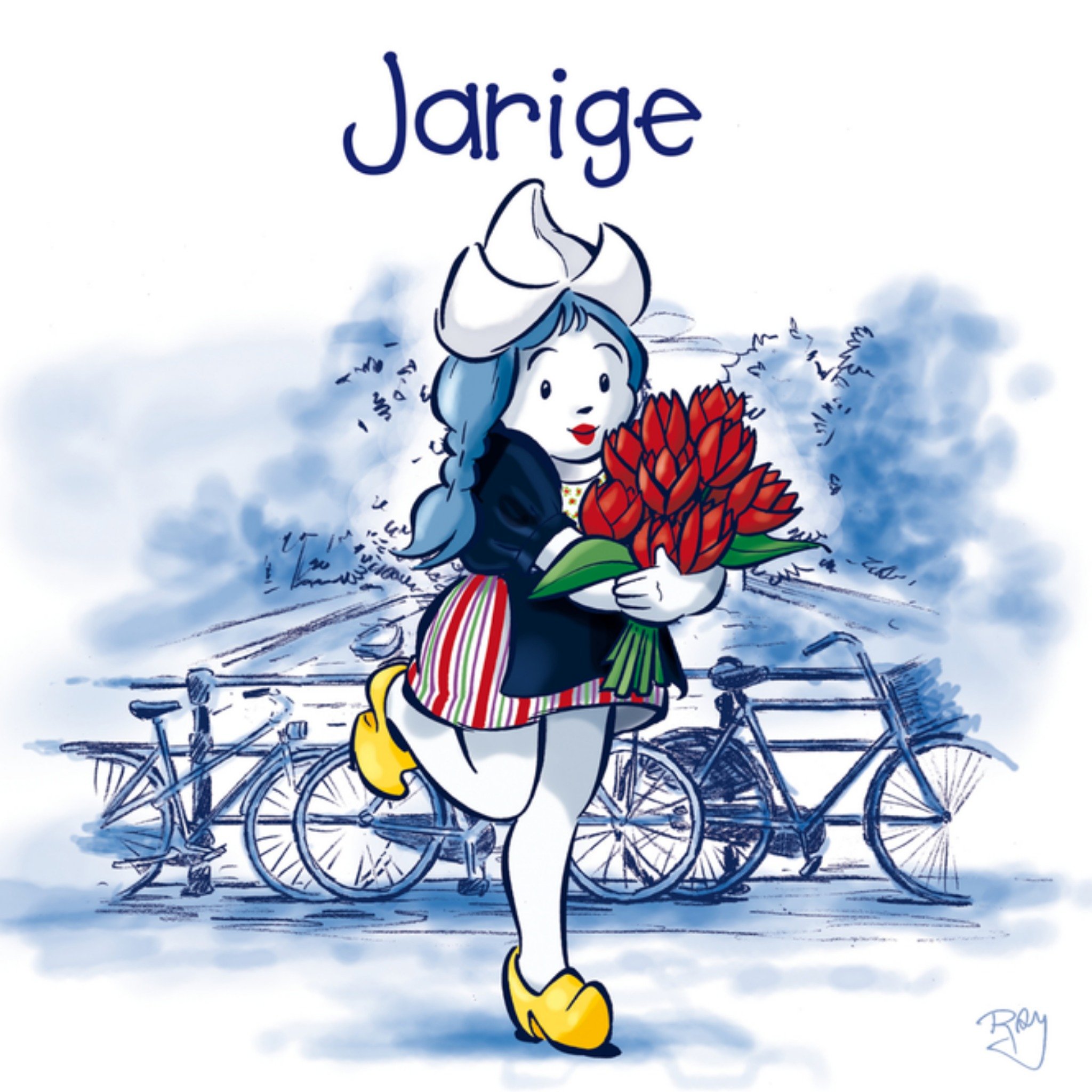 Verjaardagskaart boerin tulpen Vierkante Kaart Old Dutch