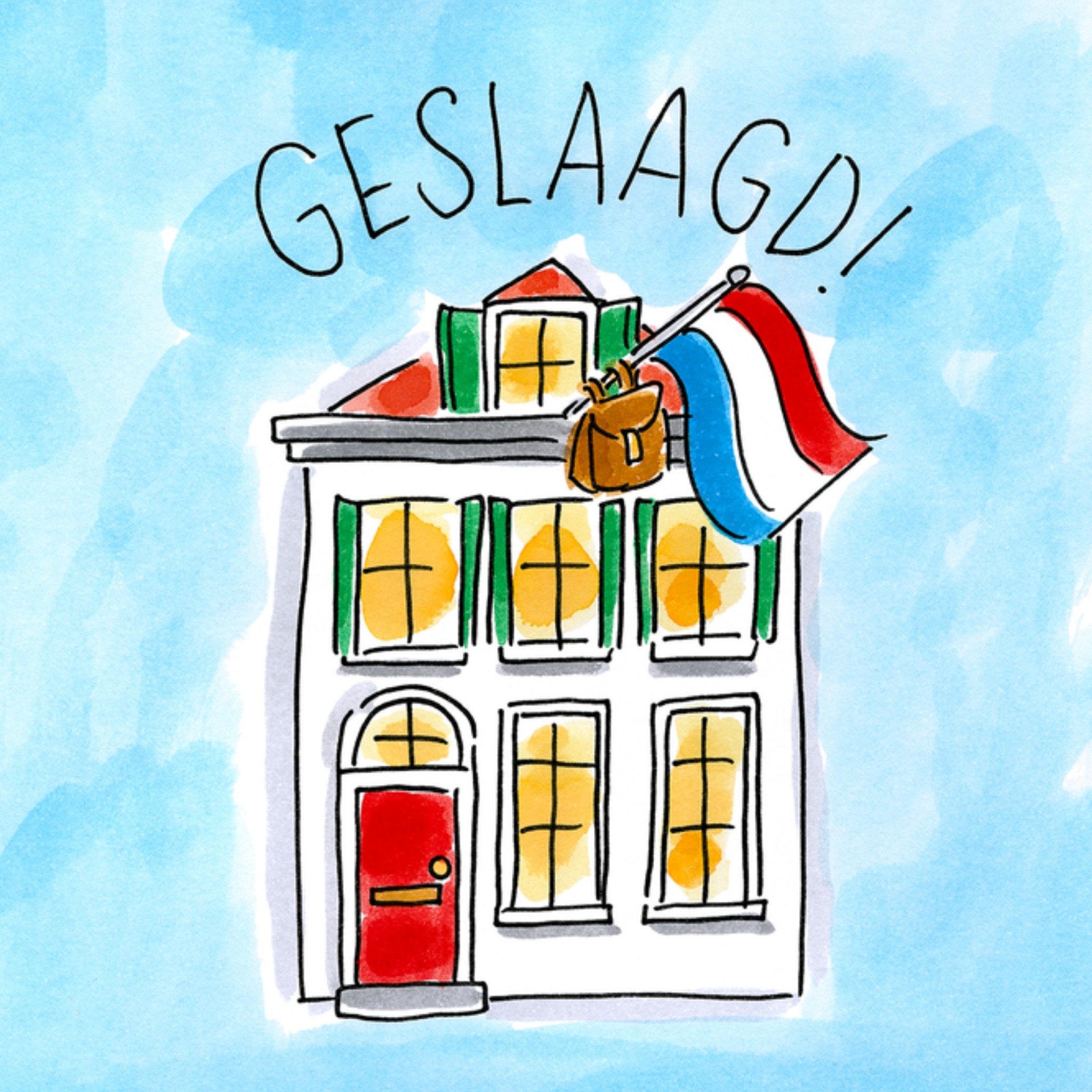 Geïllustreerd Huis Geslaagd Kaart Greetz