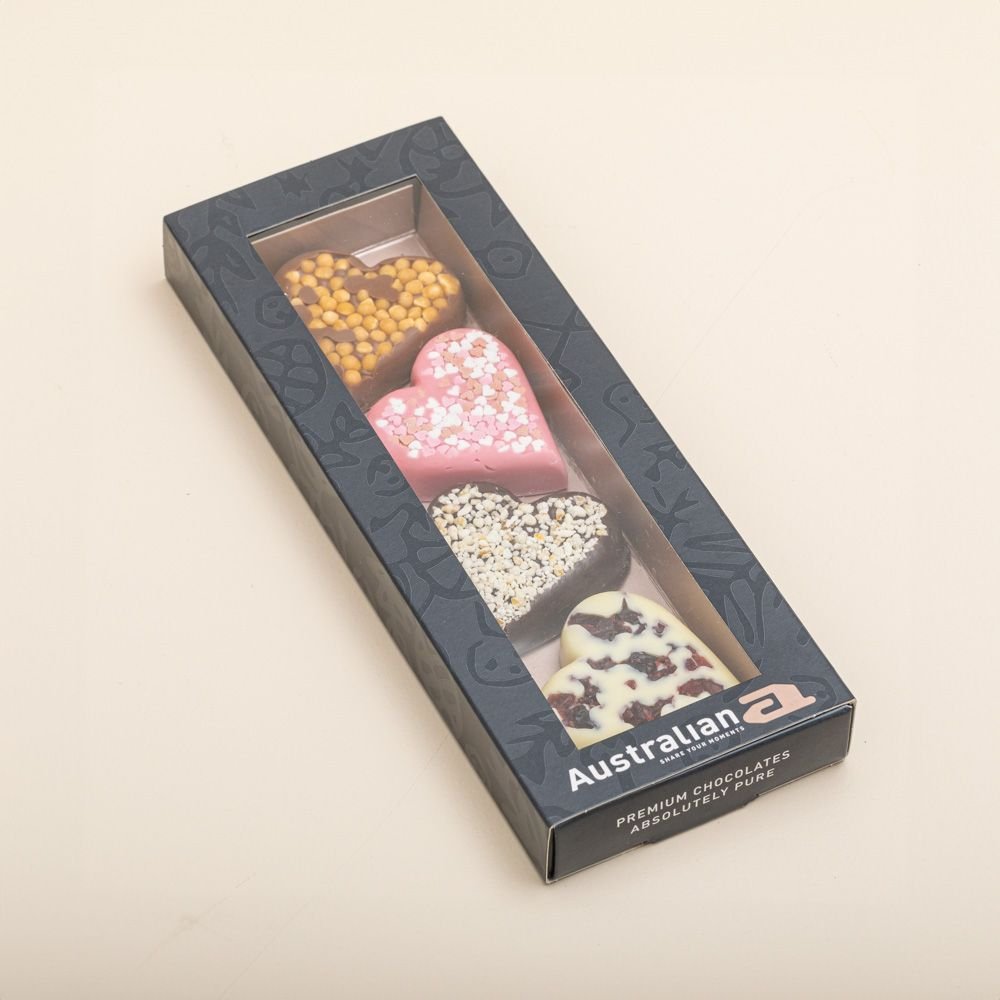 Australian chocolade | Australian | Sweethearts | Melk, Puur, Wit, Aardbei | 100gr