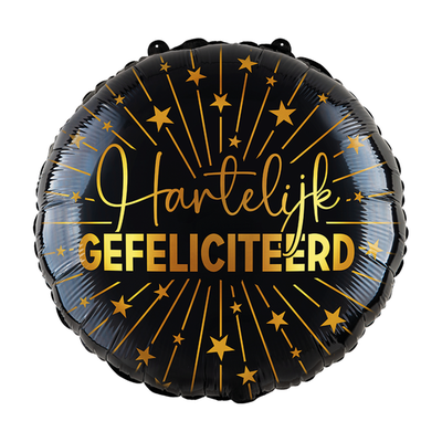 Ballon | Hartelijk Gefeliciteerd | Zwart en goud