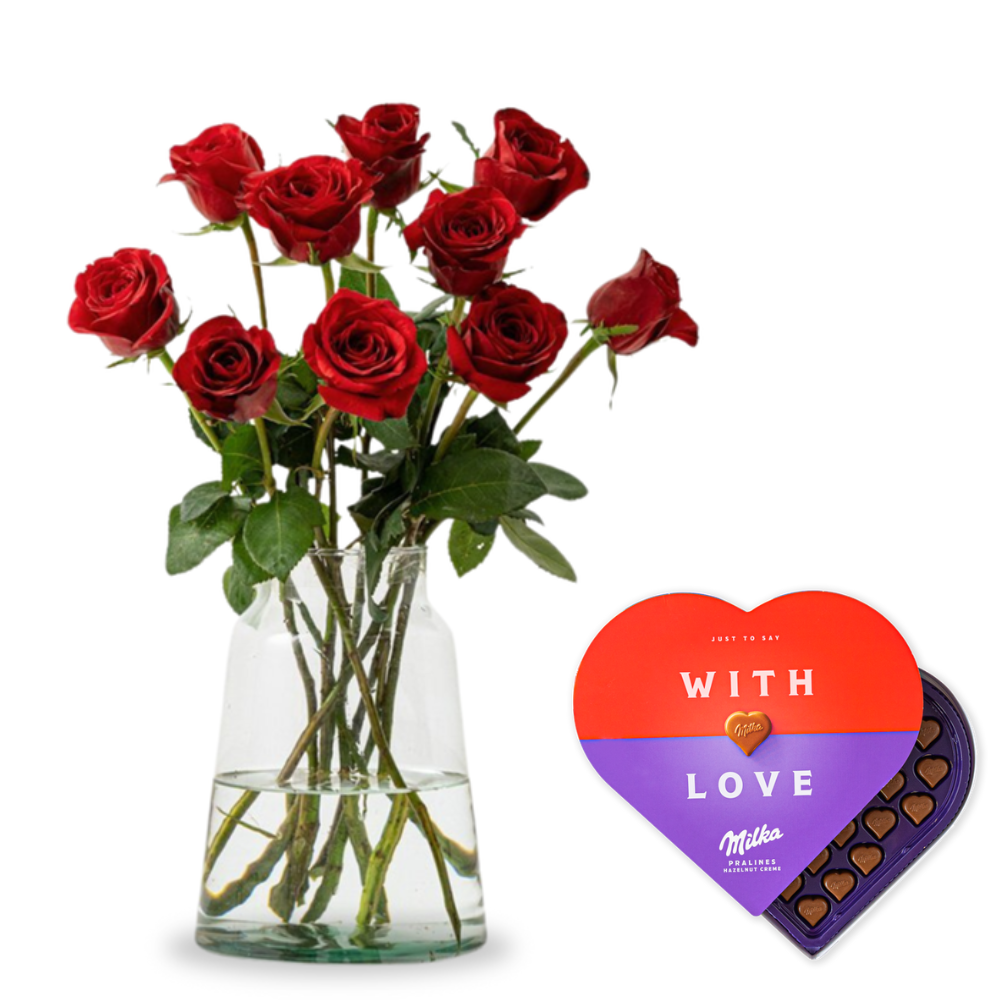 Milka | Boeket Liefdevol | 10 rozen Pralines | With Love | 165g | Flowers