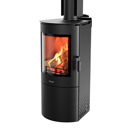 Freestanding radiant wood fire with ash pan