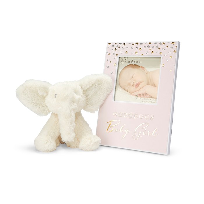 Baby Girl Frame and Elephant Toy Gift Set