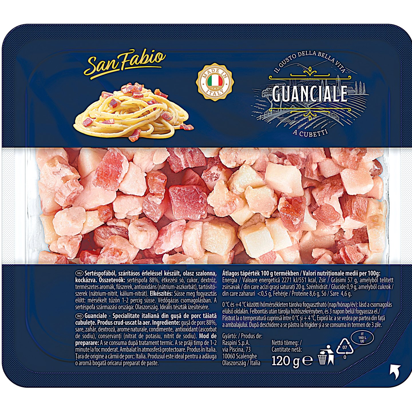 San Fabio Guanciale Kockázott Szalonna