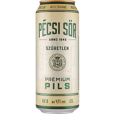 PÉCSI PRÉMIUM SZŰRETLEN PILS DOBOZOS SÖR +50 FT BETÉTDÍJ termékképe
