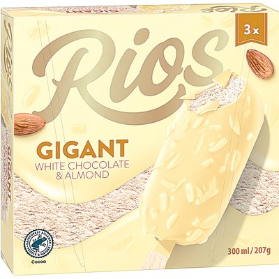 RIOS GIGANT FEHÉRCSOKI ÉS MANDULA JÉGKRÉM TRIOPACK termékképe