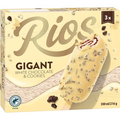 RIOS GIGANT FEHÉRCSOKI ÉS COOKIES JÉGKRÉM TRIOPACK termékképe