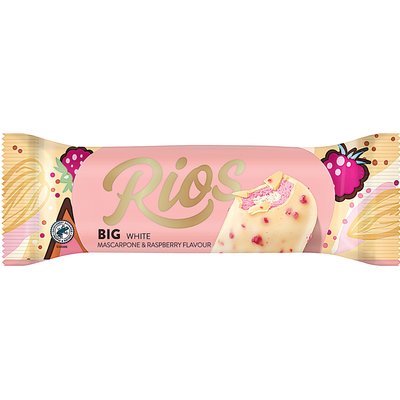 RIOS BIG FEHÉR CSOKOLÁDÉ-MASCARPONE-MÁLNA ÍZŰ PÁLCIKÁS JÉGKRÉM termékképe