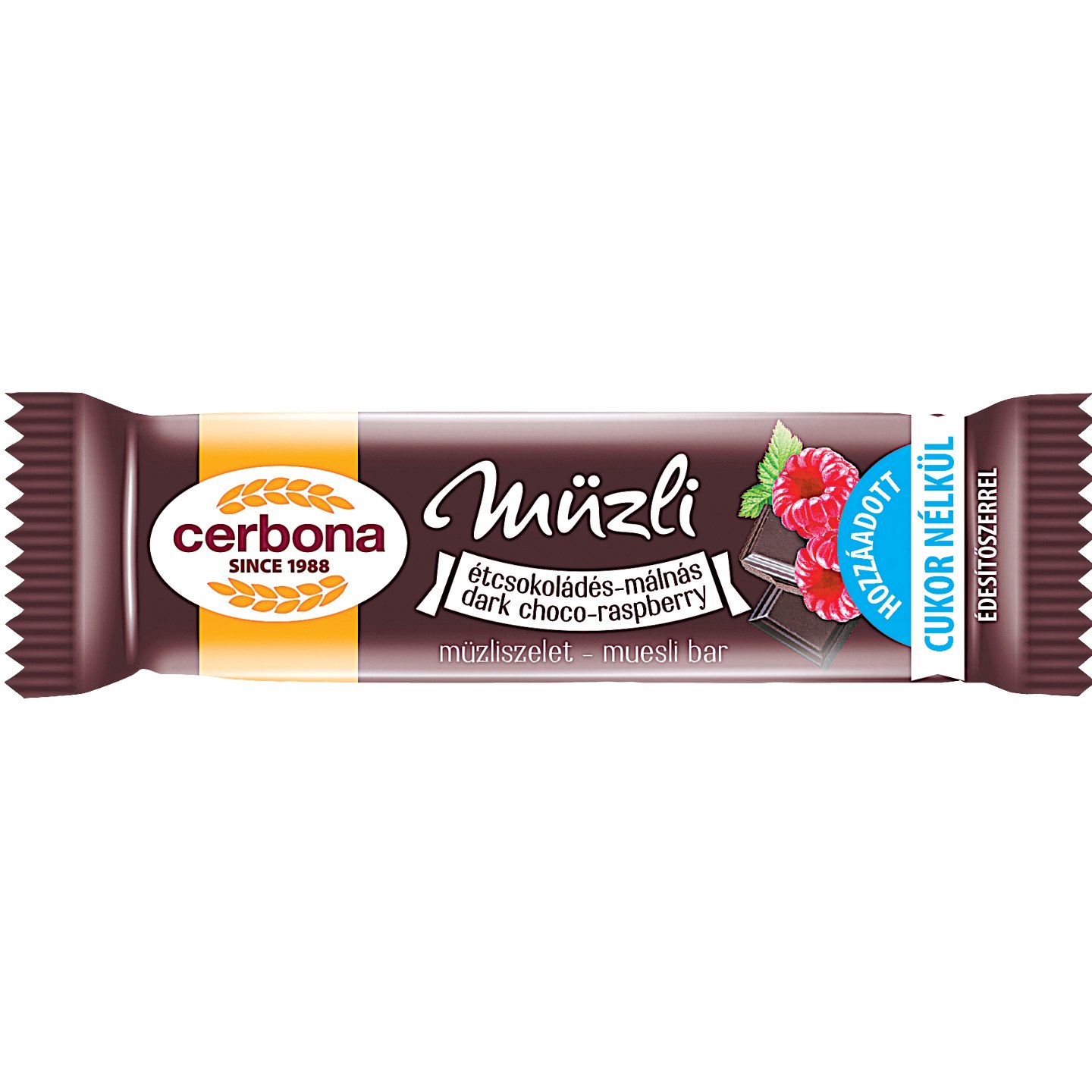 Cerbona étcsokoládés-málnás Müzliszelet Hozzáadott Cukor Nélkül