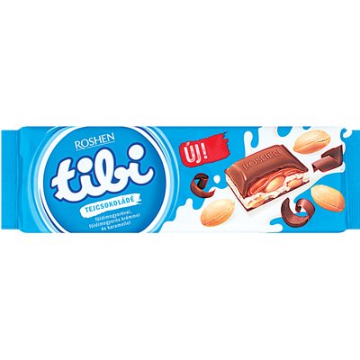 TIBI TEJCSOKOLÁDÉ FÖLDIMOGYORÓ KRÉMMEL ÉS KARAMELLEL termékképe
