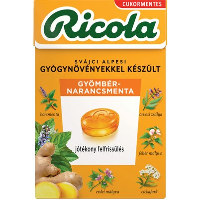 RICOLA  GYÖMBÉR-NARANCSMENTA ÍZŰ CUKORKA termékképe