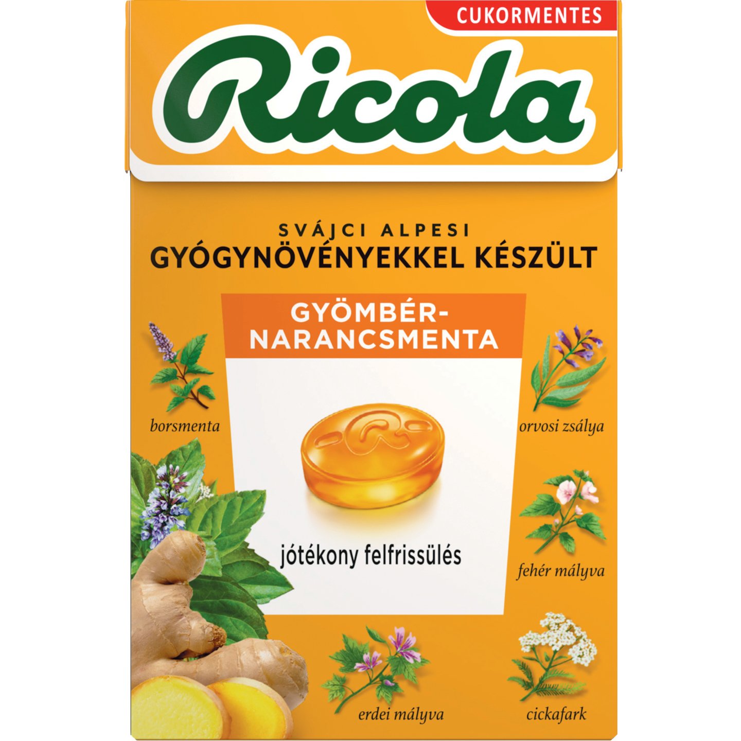 Ricola Gyömbér-narancsmenta ízű Cukorka