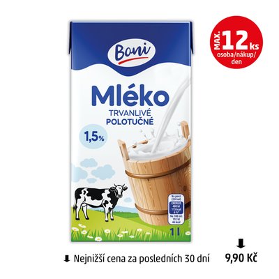 obrázek Mléko trvanlivé polotučné 1,5%