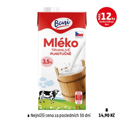 obrázek Mléko trvanlivé plnotučné 3,5% Boni