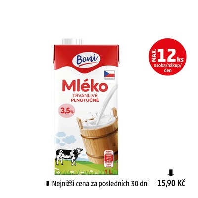 obrázek Mléko trvanlivé plnotučné 3,5% Boni