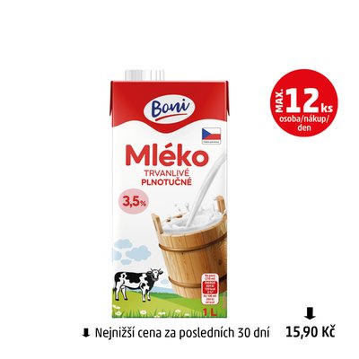 obrázek Mléko trvanlivé plnotučné 3,5% Boni