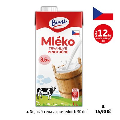 obrázek Mléko trvanlivé plnotučné 3,5% Boni