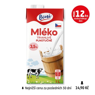 obrázek Mléko trvanlivé plnotučné 3,5% Boni