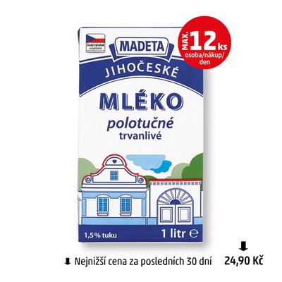 obrázek Mléko jihočeské polotučné 1,5% Madeta
