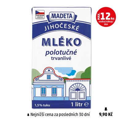 obrázek Mléko jihočeské polotučné 1,5% Madeta