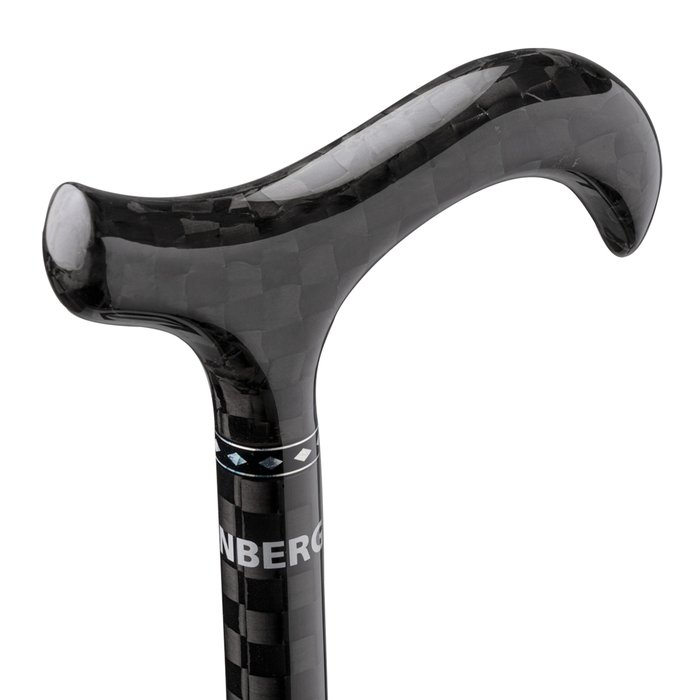 Gallery Image of Faltbarer Gehstock aus Carbon mit Derbygriff Schachbrettmuster schwarz anthrazit glänzend 120 kg