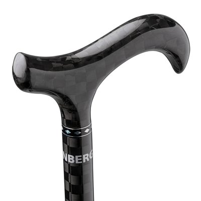 Gallery Image of Faltbarer Gehstock aus Carbon mit Derbygriff Schachbrettmuster schwarz anthrazit glänzend 120 kg