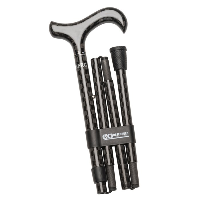 Gallery Image of Faltbarer Gehstock aus Carbon mit Derbygriff Schachbrettmuster schwarz anthrazit glänzend 120 kg