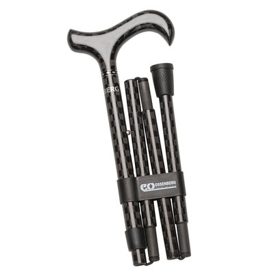 Gallery Image of Faltbarer Gehstock aus Carbon mit Derbygriff Schachbrettmuster schwarz anthrazit glänzend 120 kg