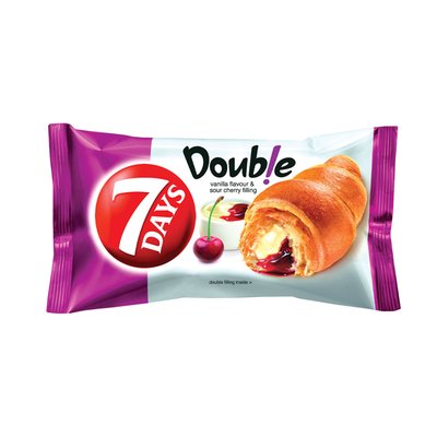 Imaginea 7DAYS CROISSANT DOUBLE MAX CREMA AR VANILIE CREMA VISINE