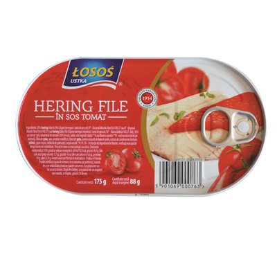 Imaginea LOSOS HERING FILE IN SOS TOMAT 175G GREUTATE MASA SCURSA NETA 88GR