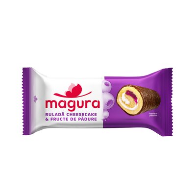 Imaginea MAGURA PRAJITURA RULADA CREMA BRANZA UMPLUTURA FRUCTE PADURE GLAZURA CACAO