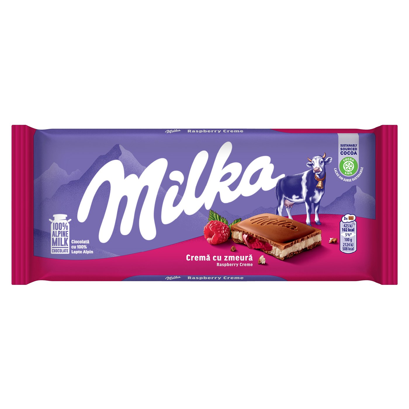Milka Ciocolata Ump Crema Lapt Arom Zmeura&crema Zmeura