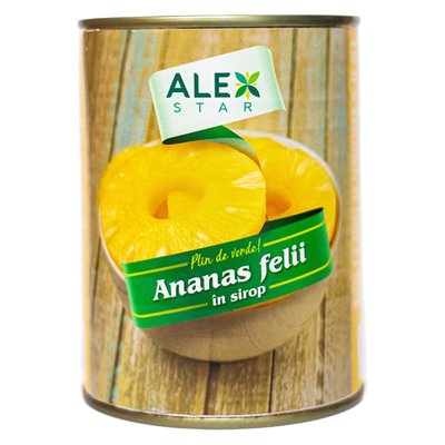 Imaginea ALEX STAR ANANAS FELII IN SIROP GREUTATE MASA NETA SCURSA 340GR