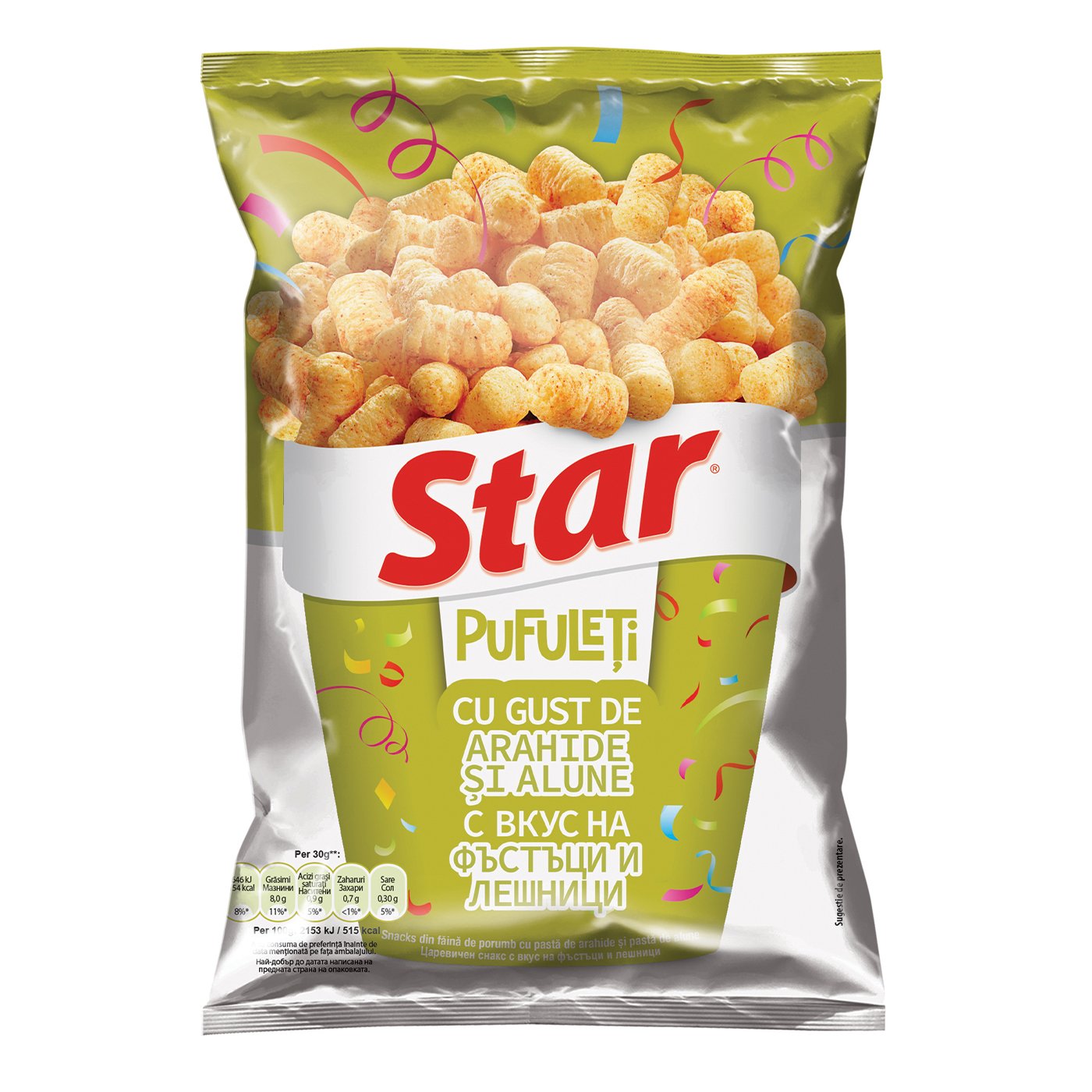 Star Snack Pufuleti Din Faina De Porum.cu Gust De Past.de Arah.si Alune