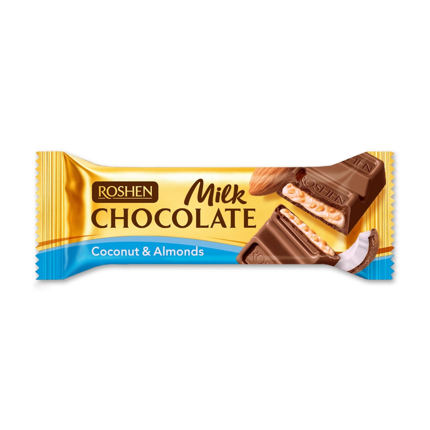 Roshen Baton Ciocolata Lapte Cu Migdale Si Umplutura De Nuca De Cocos