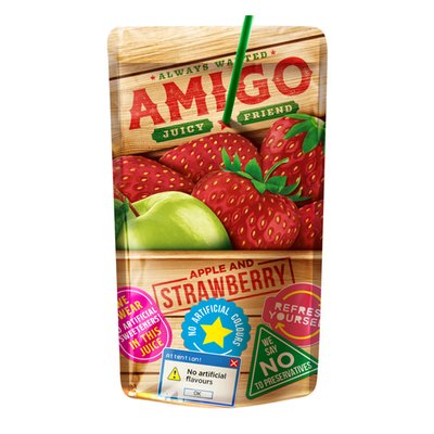 Imaginea AMIGO APPLE STRAWBERRY BAUTURA DIN CONCENTRAT MIXT DE FRUCTE CU PIURE SI INDULCITOR NATURAL