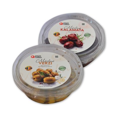 Imaginea MASLINE FARA SAMBURI DIV SORTIMENTE 150G NEGRE COLOSAL; KALAMATA SI VERZI CU CONDIMENTE