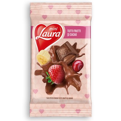 Imaginea LAURA MINI TABLETA CU LAPTE UMPLUTA CU CREMA DE  TUTTTI FRUTTI SI CACAO