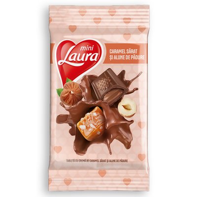 Imaginea LAURA MINI TABLETA CU LAPTE UMPLUTA CU  DE CREMA CARAMEL SARAT SI  ALUNE PADURE