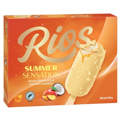 Imaginea RIOS SUMMER SENSATION INGHETATA PE BAT CIOCOLATA ALBA, COCOS&MANGO 4X75G