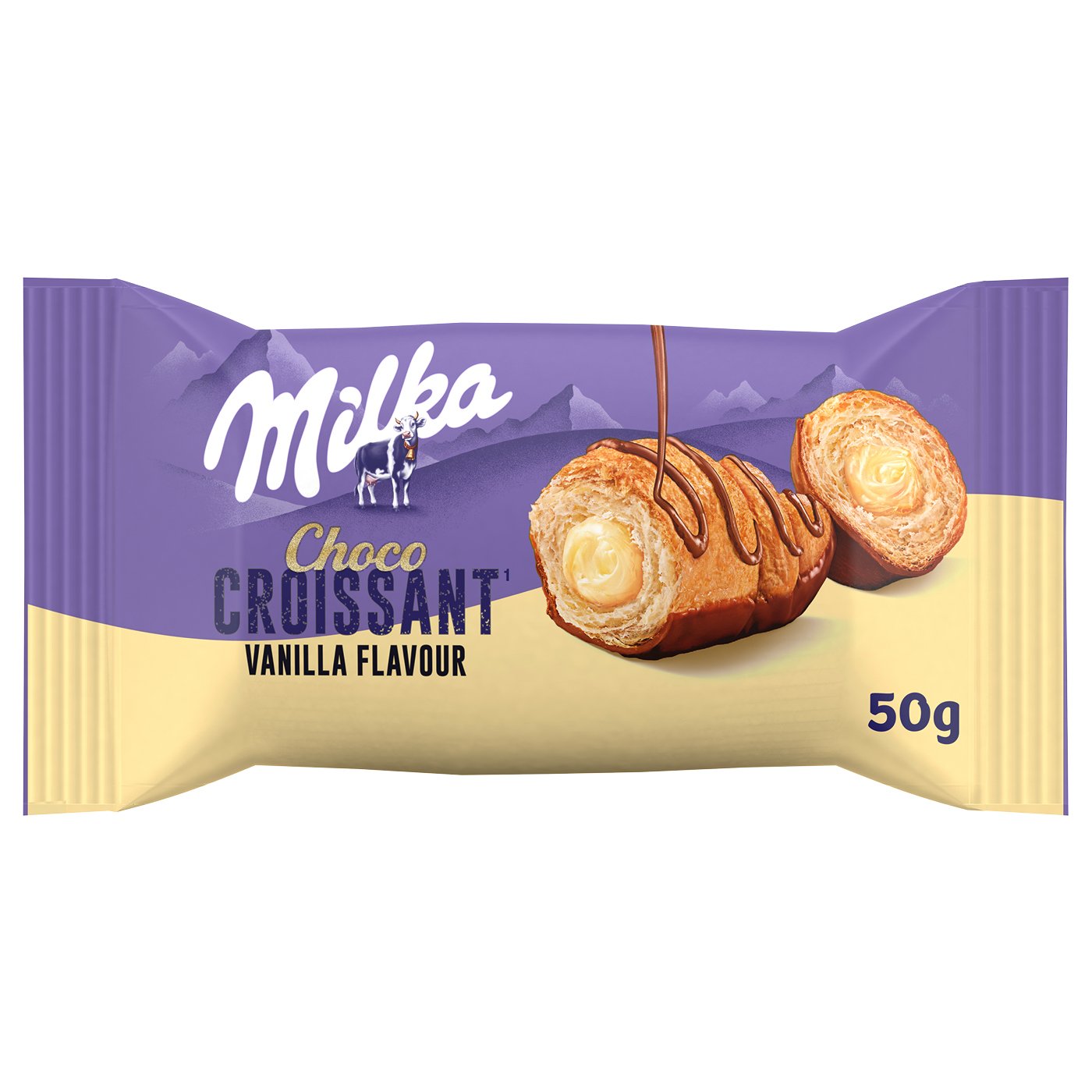 Milka Choco Croissant Cu Crema Cu Aroma Vanilie Partial Acoperit / Decorat Ciocolata Cu Lapte