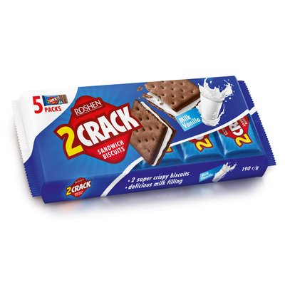 Imaginea ROSHEN 2CRACK  BISCUTI CROCANTI CU UMPLUTURA DE LAPTE SI VANILIE
