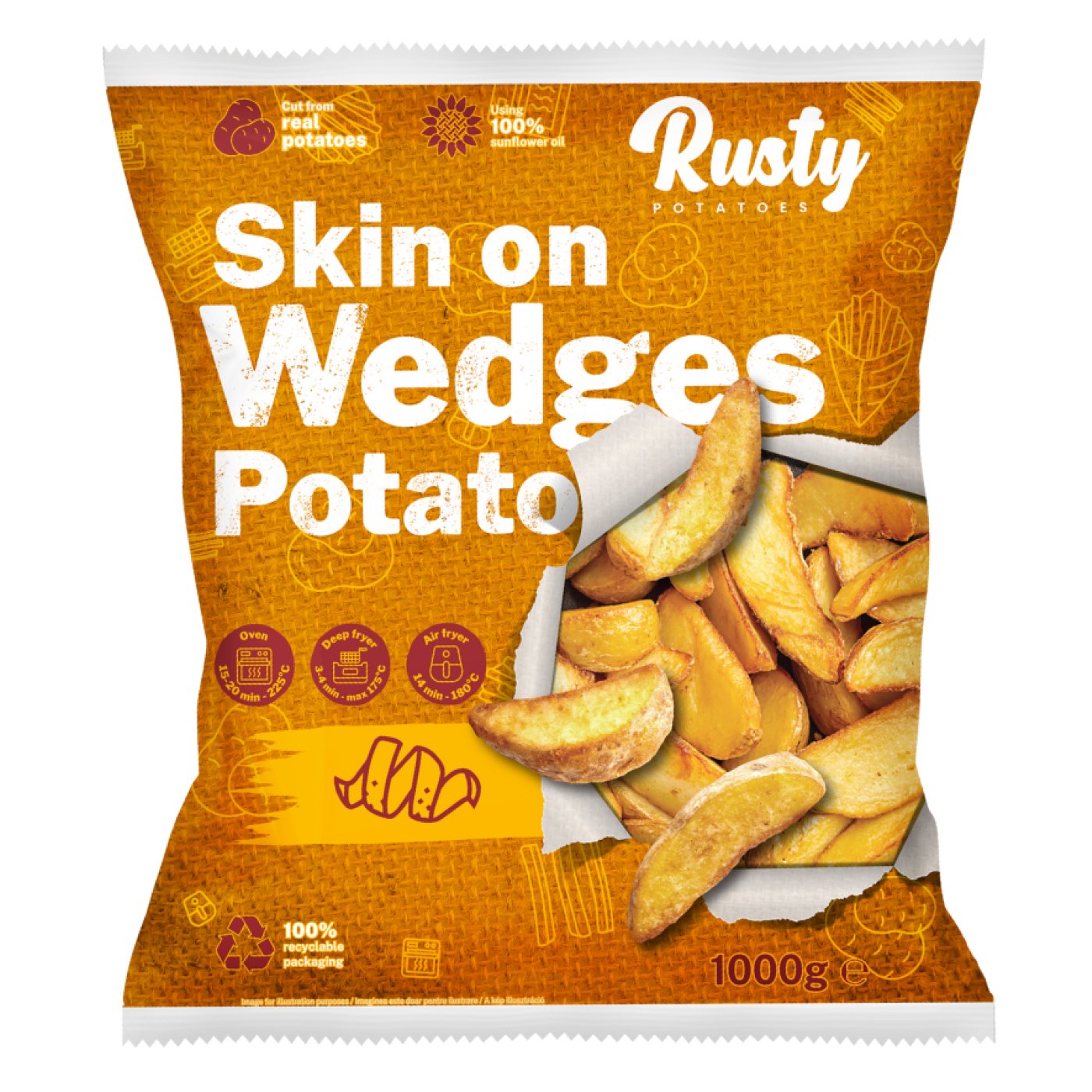 Rusty Cartofi Skin On Wedges 1kg