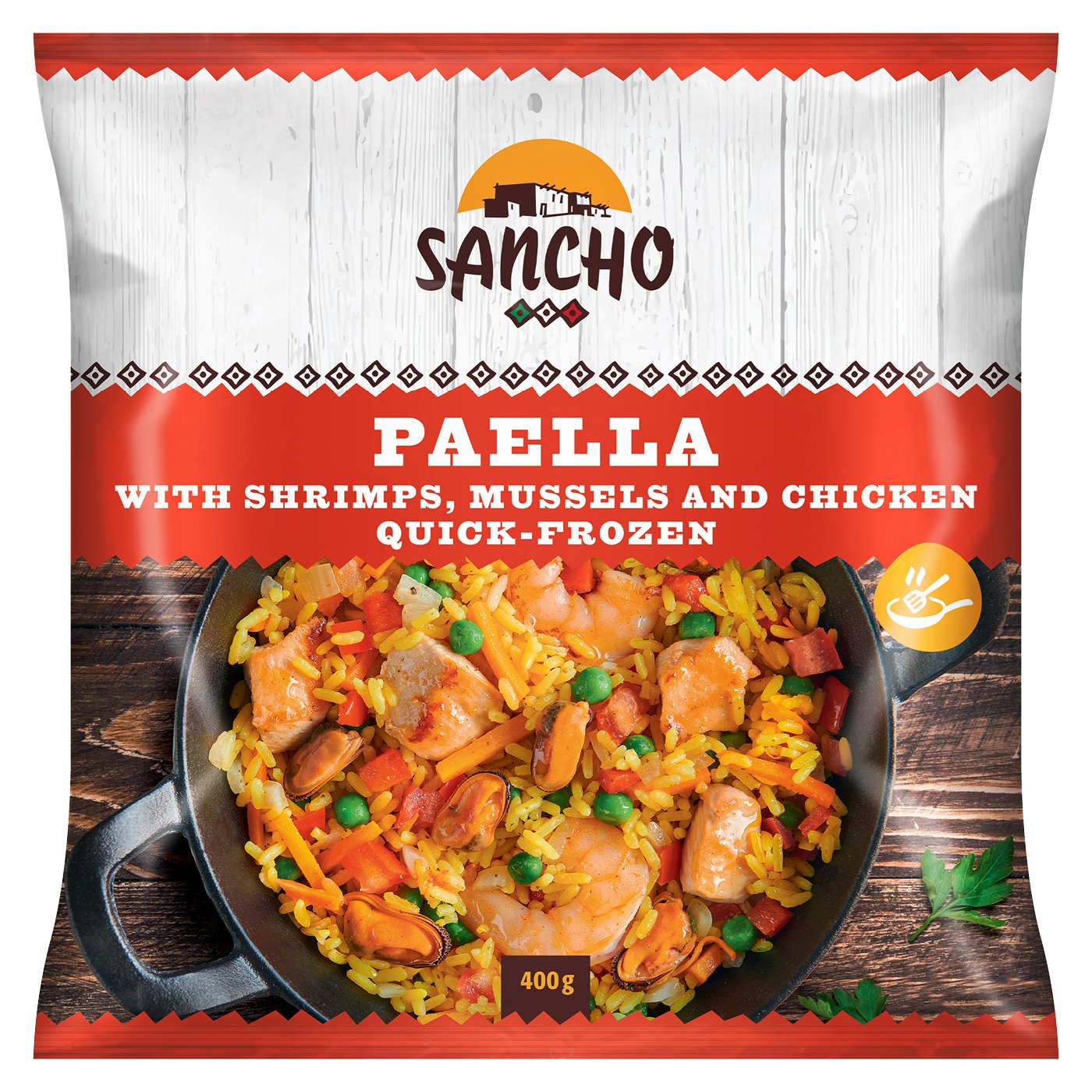 Sancho Paella Cu Creveti, Midii Si Pui