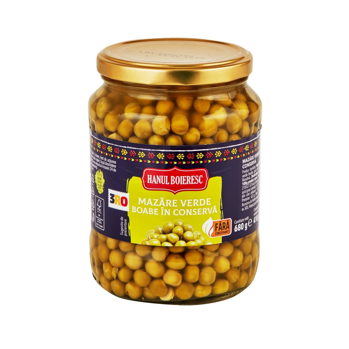 Hanul Boieresc Mazare Verde Boabe Greutate Masa Neta Scursa 410gr