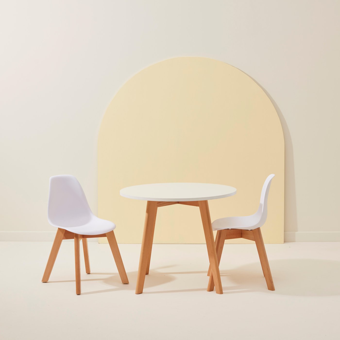 MATHIAS mesa de criança com 2 cadeiras natural/branco A 49 cm - Ø 60 cm