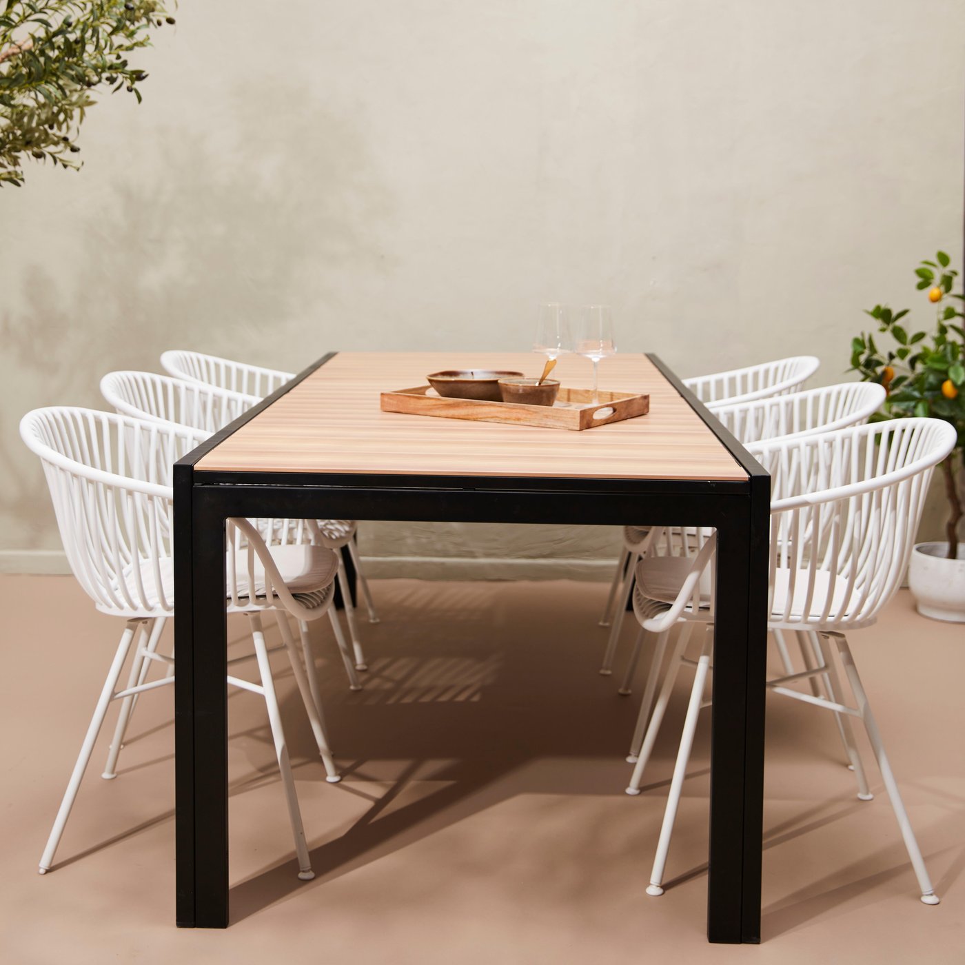 ETHAN & LOIC Set de jardin noir/blanc Table et 6 chaises